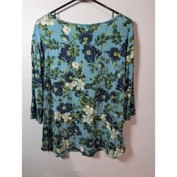 J.Jill Wearever Shirt Blouse Cottagecore * Women's Size Medium Blue Floral Tunic - Picture 5 of 12
